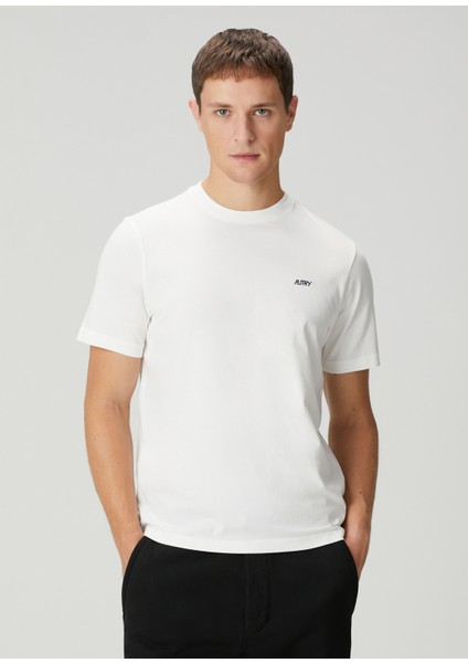 Beyaz Logo Nakışlı T-Shirt