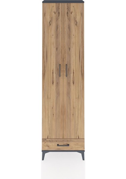 Arges Dolap 5 Raflı Tek Çekmeceli 2 Kapaklı 60X30X221 Antrasit-Çam