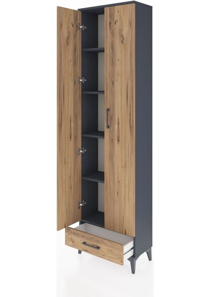 Arges Dolap 5 Raflı Tek Çekmeceli 2 Kapaklı 60X30X221 Antrasit-Çam fırsatları
