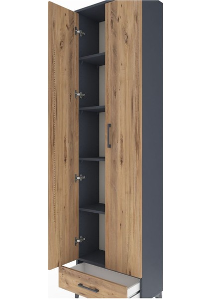 Arges Dolap 5 Raflı Tek Çekmeceli 2 Kapaklı 60X30X221 Antrasit-Çam indirimleri