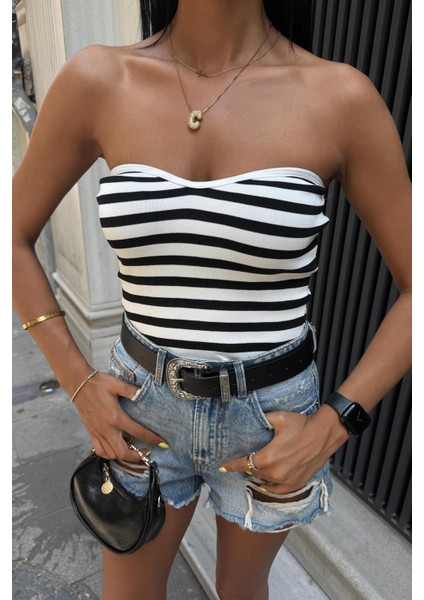 Mathilde Straplez Crop Top -Beyaz/siyah fiyatları