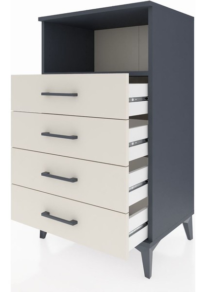 Hyperion Komodin Tek Raflı 4 Çekmeceli 60X44X106 Antrasit-Aytaşı fırsatları