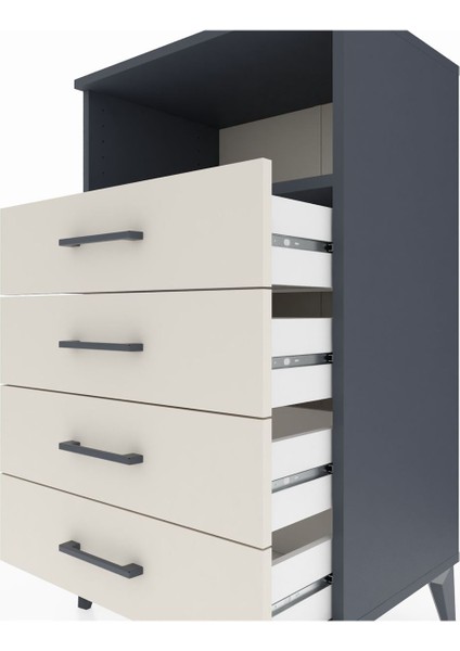 Hyperion Komodin Tek Raflı 4 Çekmeceli 60X44X106 Antrasit-Aytaşı indirimleri