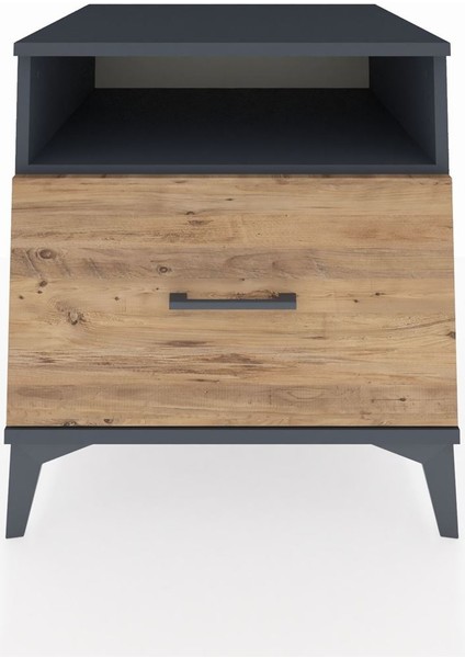 Kronos Komodin Tek Raflı Tek Çekmeceli 60X59X64 Antrasit-Çam