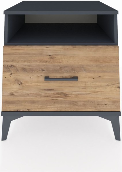 Kronos Komodin Tek Raflı Tek Çekmeceli 60X59X64 Antrasit-Çam fiyatları