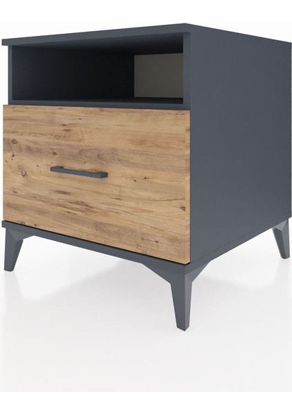 Kronos Komodin Tek Raflı Tek Çekmeceli 60X59X64 Antrasit-Çam indirimleri