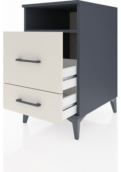 Kronos Komodin Tek Raflı 2 Çekmeceli 44X59X80 Antrasit-Aytaşı fırsatları