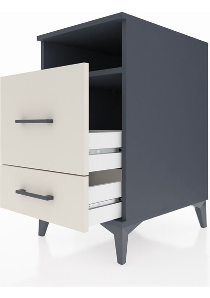 Kronos Komodin Tek Raflı 2 Çekmeceli 44X59X80 Antrasit-Aytaşı indirimleri