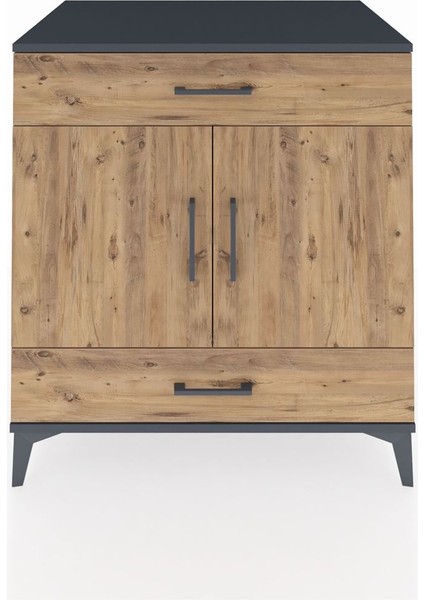 Kronos Şifonyer 2 Raflı 2 Çekmeceli 2 Kapaklı 88X59X96 Antrasit-Çam