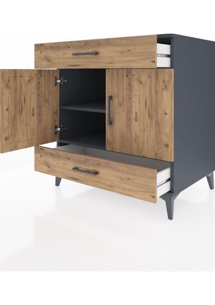 Kronos Şifonyer 2 Raflı 2 Çekmeceli 2 Kapaklı 88X59X96 Antrasit-Çam fırsatları
