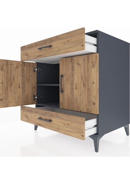 Kronos Şifonyer 2 Raflı 2 Çekmeceli 2 Kapaklı 88X59X96 Antrasit-Çam indirimleri