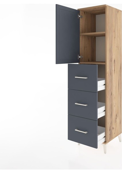 Hyperion Dolap 2 Raflı 3 Çekmeceli Tek Kapaklı 44X44X182 Çam-Antrasit fırsatları