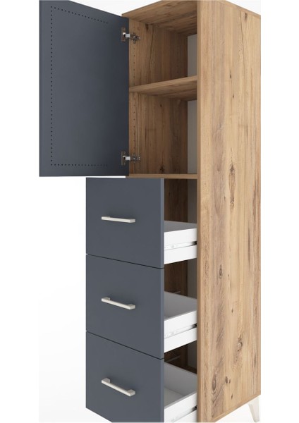 Hyperion Dolap 2 Raflı 3 Çekmeceli Tek Kapaklı 44X44X182 Çam-Antrasit indirimleri