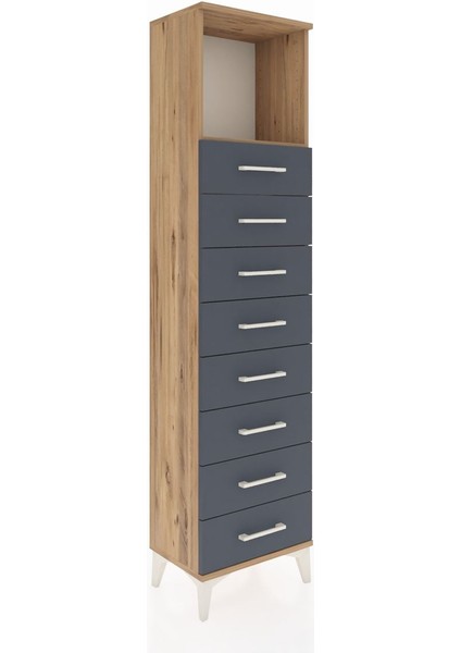 Arges Dolap Tek Raflı 8 Çekmeceli 44X30X182 Çam-Antrasit fiyatları