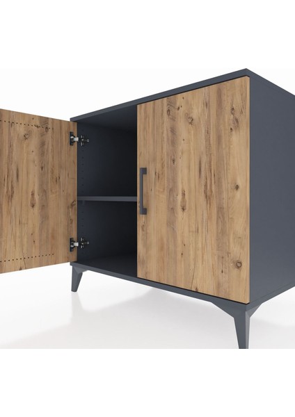 Kronos Şifonyer Tek Raflı 2 Kapaklı 88X59X80 Antrasit-Çam indirimleri
