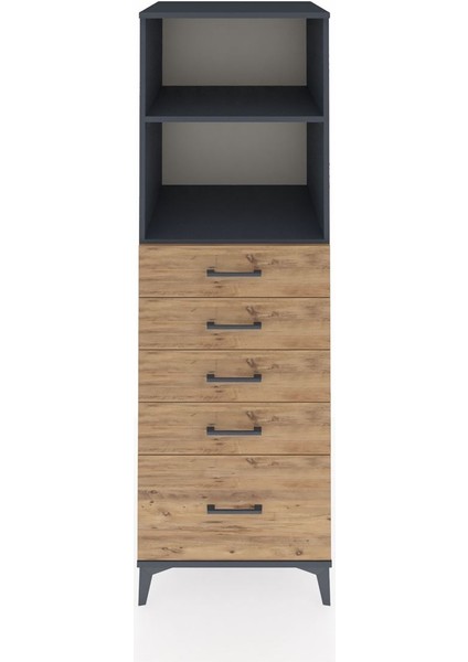 Kronos Dolap 2 Raflı 5 Çekmeceli 60X59X182 Antrasit-Çam