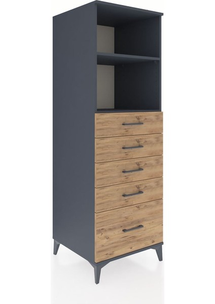 Kronos Dolap 2 Raflı 5 Çekmeceli 60X59X182 Antrasit-Çam fiyatları