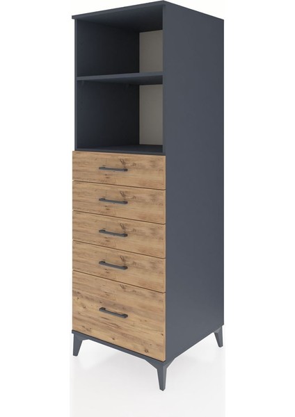 Kronos Dolap 2 Raflı 5 Çekmeceli 60X59X182 Antrasit-Çam modelleri