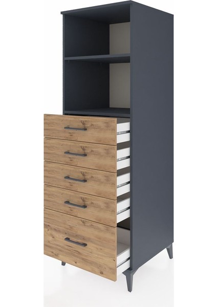 Kronos Dolap 2 Raflı 5 Çekmeceli 60X59X182 Antrasit-Çam fırsatları