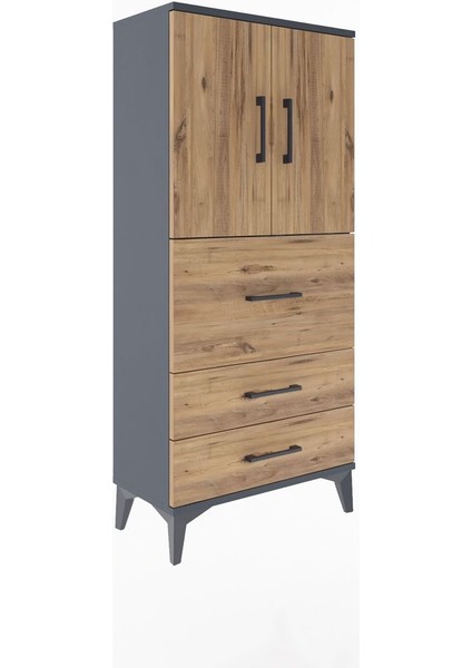Arges Dolap Tek Raflı 3 Çekmeceli 2 Kapaklı 60X30X134 Antrasit-Çam fiyatları