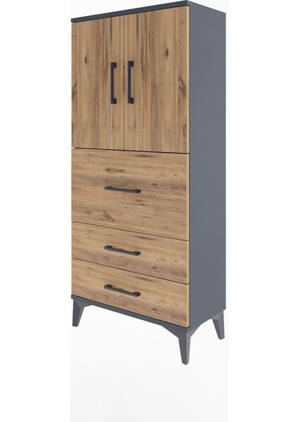 Arges Dolap Tek Raflı 3 Çekmeceli 2 Kapaklı 60X30X134 Antrasit-Çam modelleri