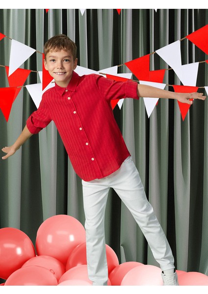 Yeni Sezon Uzun Kollu Dokulu Erkek Çocuk Gömlek