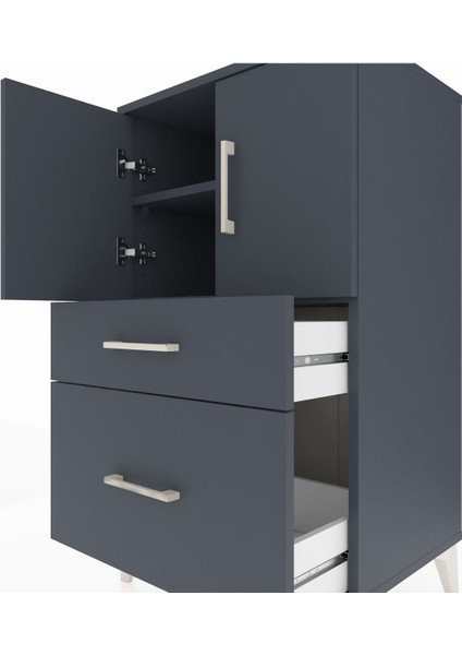 Hyperion Komodin 2 Raflı 2 Çekmeceli 2 Kapaklı 60X44X106 Antrasit-Antrasit indirimleri