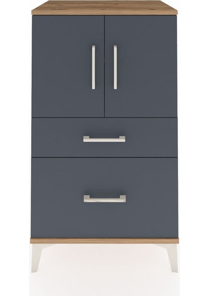 Hyperion Komodin 2 Raflı 2 Çekmeceli 2 Kapaklı 60X44X106 Çam-Antrasit
