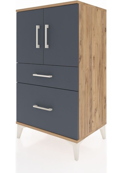 Hyperion Komodin 2 Raflı 2 Çekmeceli 2 Kapaklı 60X44X106 Çam-Antrasit modelleri