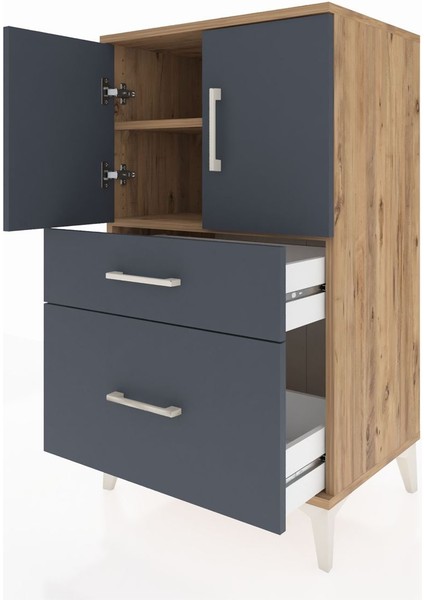 Hyperion Komodin 2 Raflı 2 Çekmeceli 2 Kapaklı 60X44X106 Çam-Antrasit fırsatları