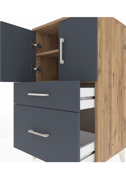 Hyperion Komodin 2 Raflı 2 Çekmeceli 2 Kapaklı 60X44X106 Çam-Antrasit indirimleri