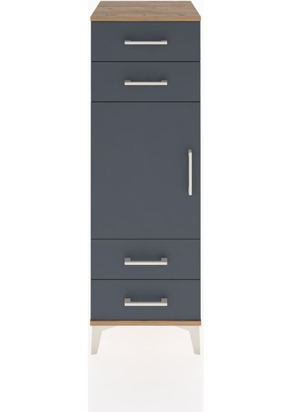 Hyperion Dolap 2 Raflı 4 Çekmeceli Tek Kapaklı 44X44X134 Çam-Antrasit