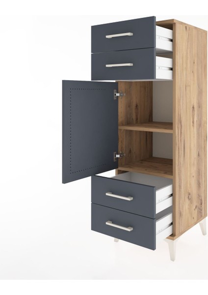 Hyperion Dolap 2 Raflı 4 Çekmeceli Tek Kapaklı 44X44X134 Çam-Antrasit fırsatları