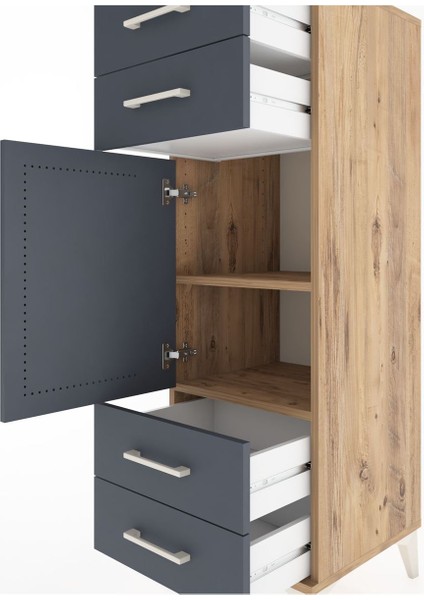 Hyperion Dolap 2 Raflı 4 Çekmeceli Tek Kapaklı 44X44X134 Çam-Antrasit indirimleri