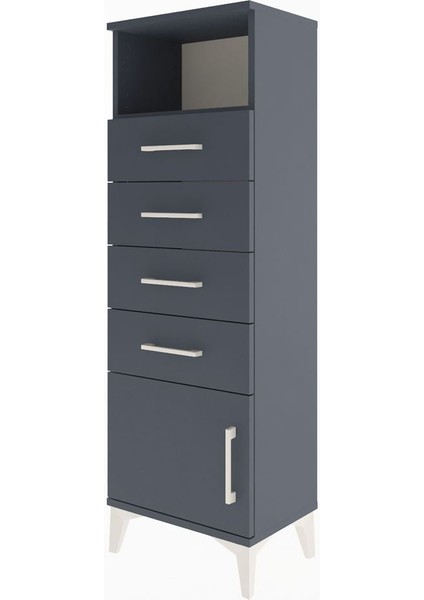 Arges Dolap Tek Raflı 4 Çekmeceli Tek Kapaklı 44X30X134 Antrasit-Antrasit modelleri