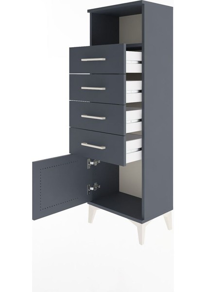 Arges Dolap Tek Raflı 4 Çekmeceli Tek Kapaklı 44X30X134 Antrasit-Antrasit fırsatları