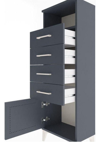 Arges Dolap Tek Raflı 4 Çekmeceli Tek Kapaklı 44X30X134 Antrasit-Antrasit indirimleri