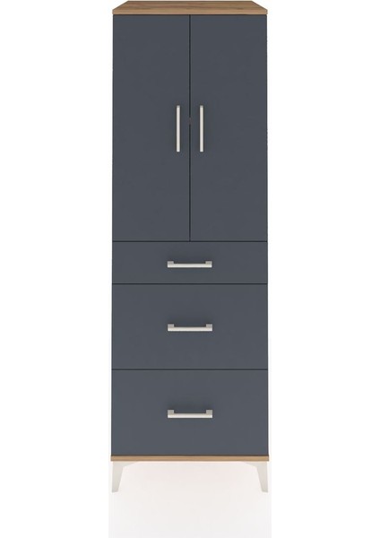 Kronos Dolap 2 Raflı 3 Çekmeceli 2 Kapaklı 60X59X182 Çam-Antrasit