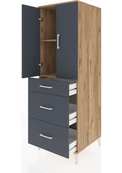 Kronos Dolap 2 Raflı 3 Çekmeceli 2 Kapaklı 60X59X182 Çam-Antrasit fırsatları