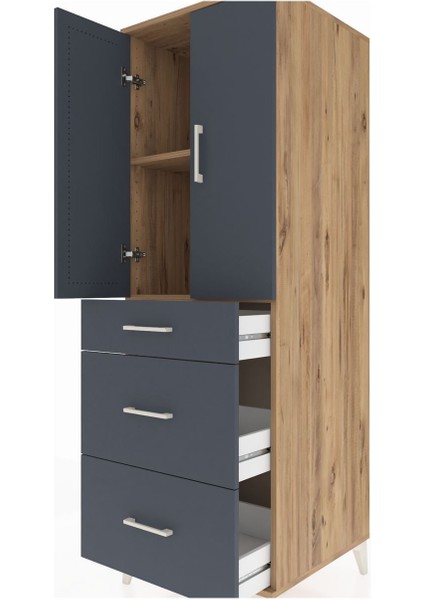 Kronos Dolap 2 Raflı 3 Çekmeceli 2 Kapaklı 60X59X182 Çam-Antrasit indirimleri