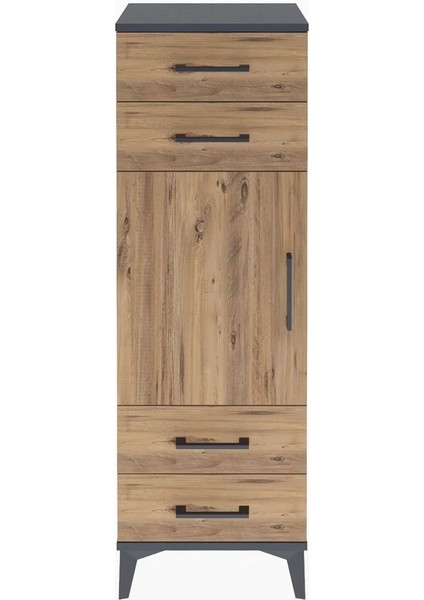 Arges Dolap 2 Raflı 4 Çekmeceli Tek Kapaklı 44X30X134 Antrasit-Çam