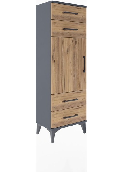 Arges Dolap 2 Raflı 4 Çekmeceli Tek Kapaklı 44X30X134 Antrasit-Çam fiyatları