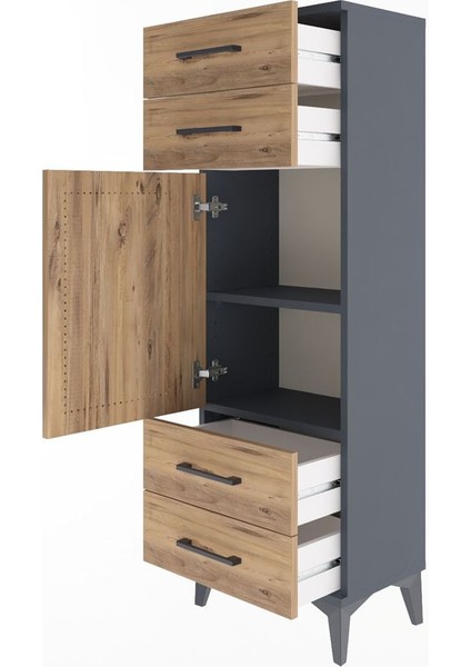 Arges Dolap 2 Raflı 4 Çekmeceli Tek Kapaklı 44X30X134 Antrasit-Çam fırsatları
