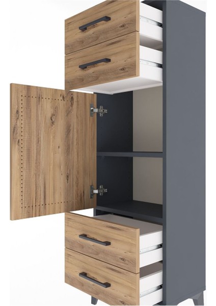 Arges Dolap 2 Raflı 4 Çekmeceli Tek Kapaklı 44X30X134 Antrasit-Çam indirimleri