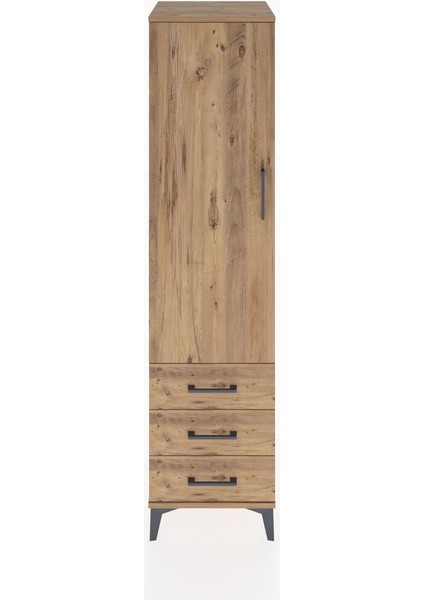 Hyperion Dolap 2 Raflı 3 Çekmeceli Tek Kapaklı 44X44X182 Çam-Çam