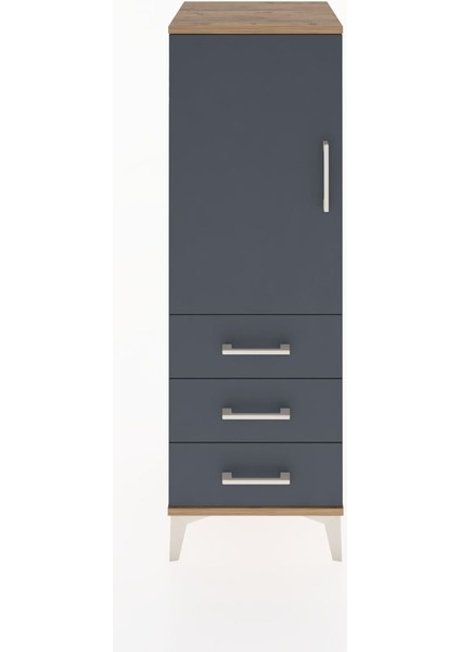 Hyperion Dolap 2 Raflı 3 Çekmeceli Tek Kapaklı 44X44X134 Çam-Antrasit