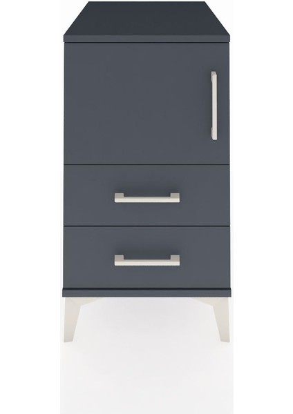 Kronos Komodin 2 Raflı 2 Çekmeceli Tek Kapaklı 44X59X80 Antrasit-Antrasit