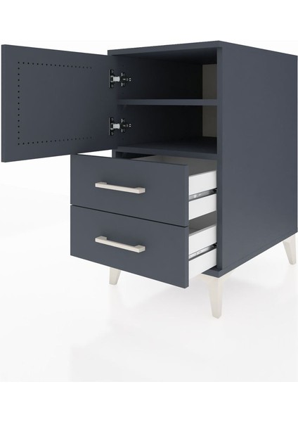 Kronos Komodin 2 Raflı 2 Çekmeceli Tek Kapaklı 44X59X80 Antrasit-Antrasit fırsatları