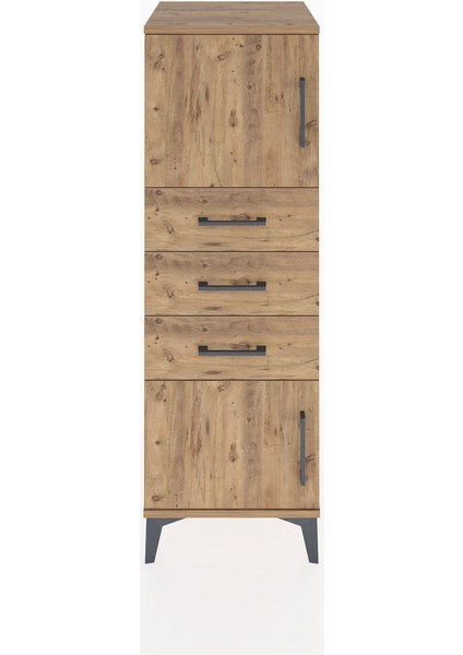 Hyperion Dolap Tek Raflı 3 Çekmeceli 2 Kapaklı 44X44X134 Çam-Çam