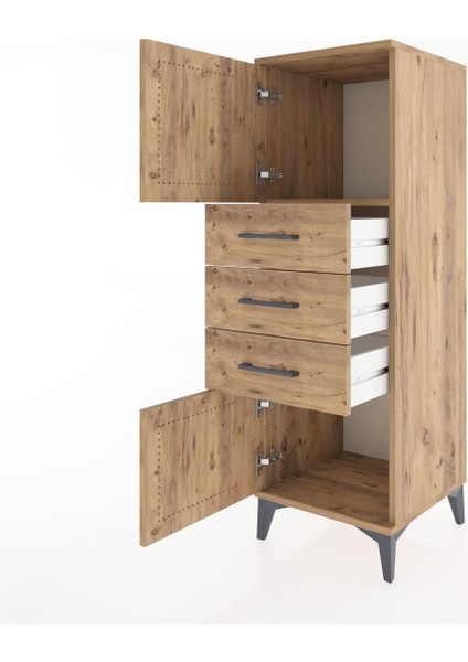 Hyperion Dolap Tek Raflı 3 Çekmeceli 2 Kapaklı 44X44X134 Çam-Çam fırsatları